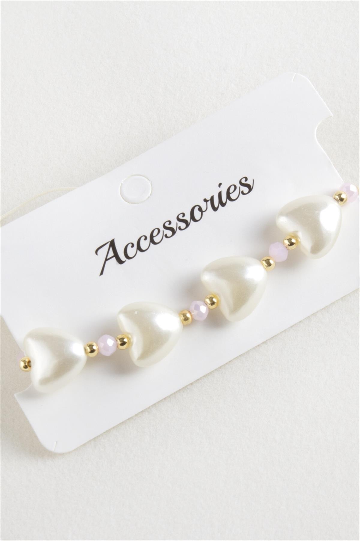 Kalp İnci Kristal Makrome İp Bileklik