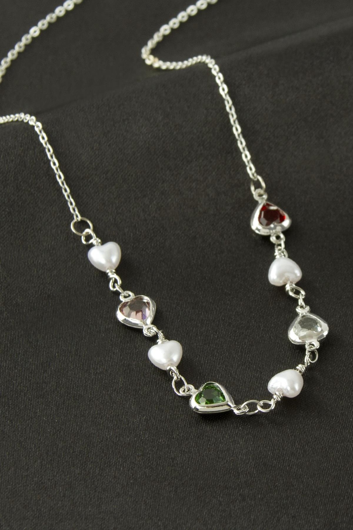 Kalp İnci Kristal Taşlı Kolye