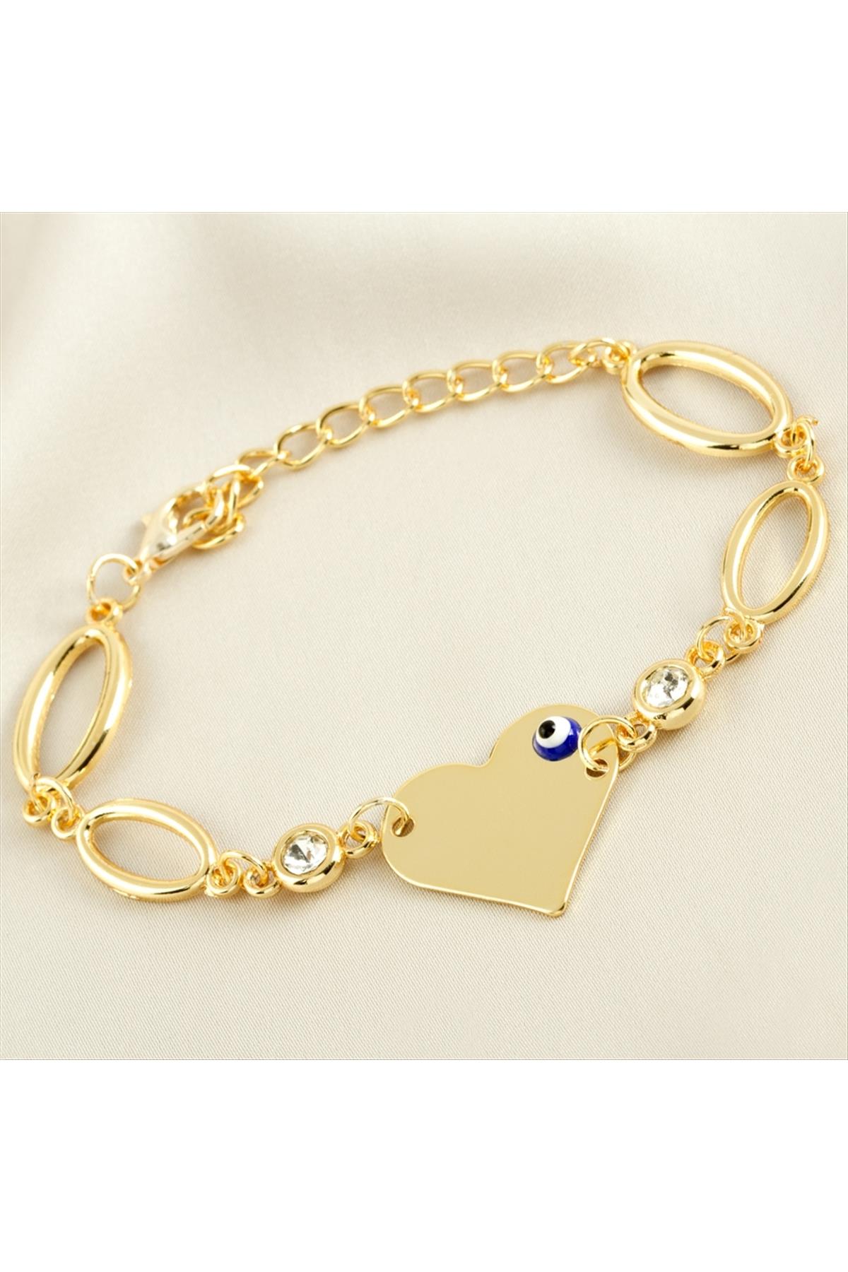 Kalp İsim Yazılabilir Boş Plaka Taşlı Bileklik