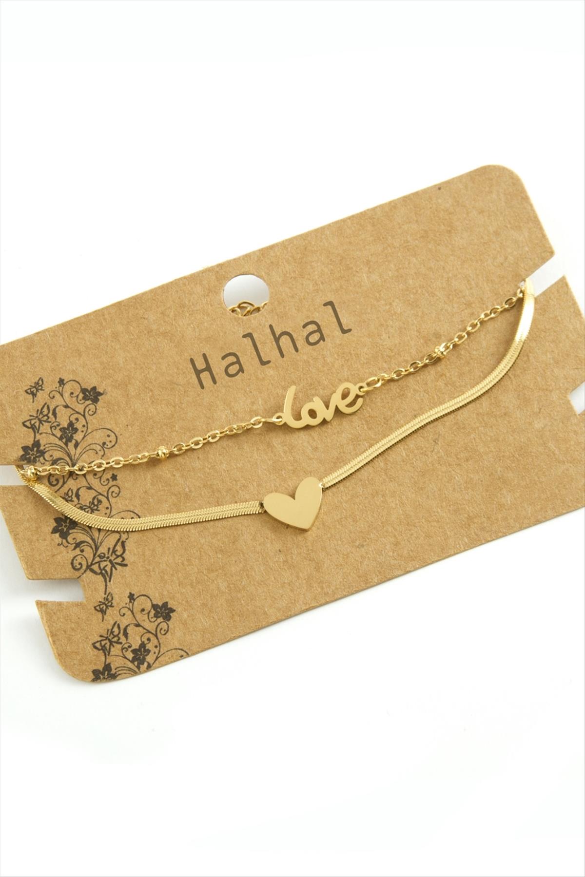 Kalp Love Yazılı Lüks Çelik Halhal