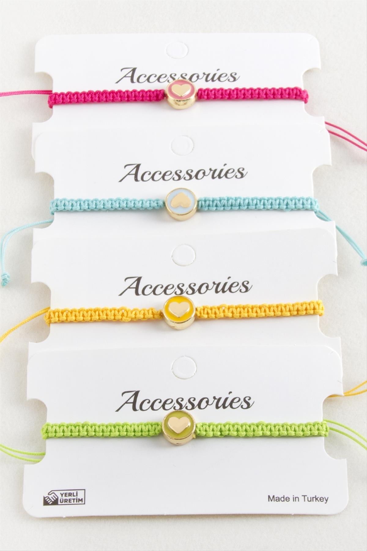 Kalp Mineli Makrome Örgülü Bileklik