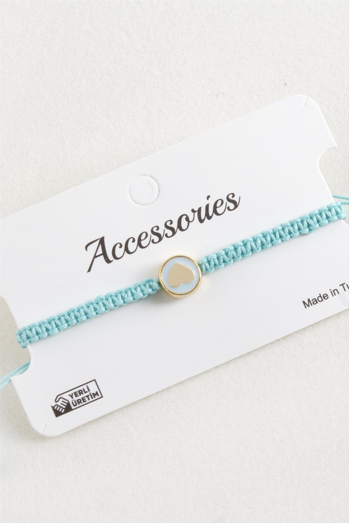 Kalp Mineli Makrome Örgülü Bileklik