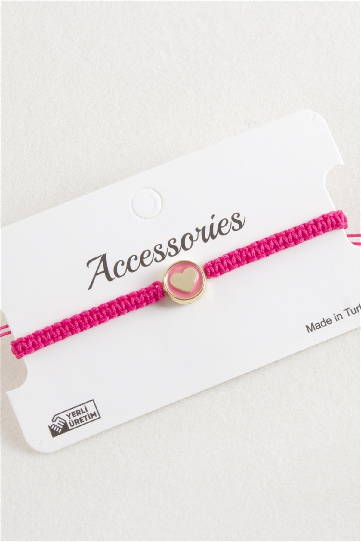 Kalp Mineli Makrome Örgülü Bileklik