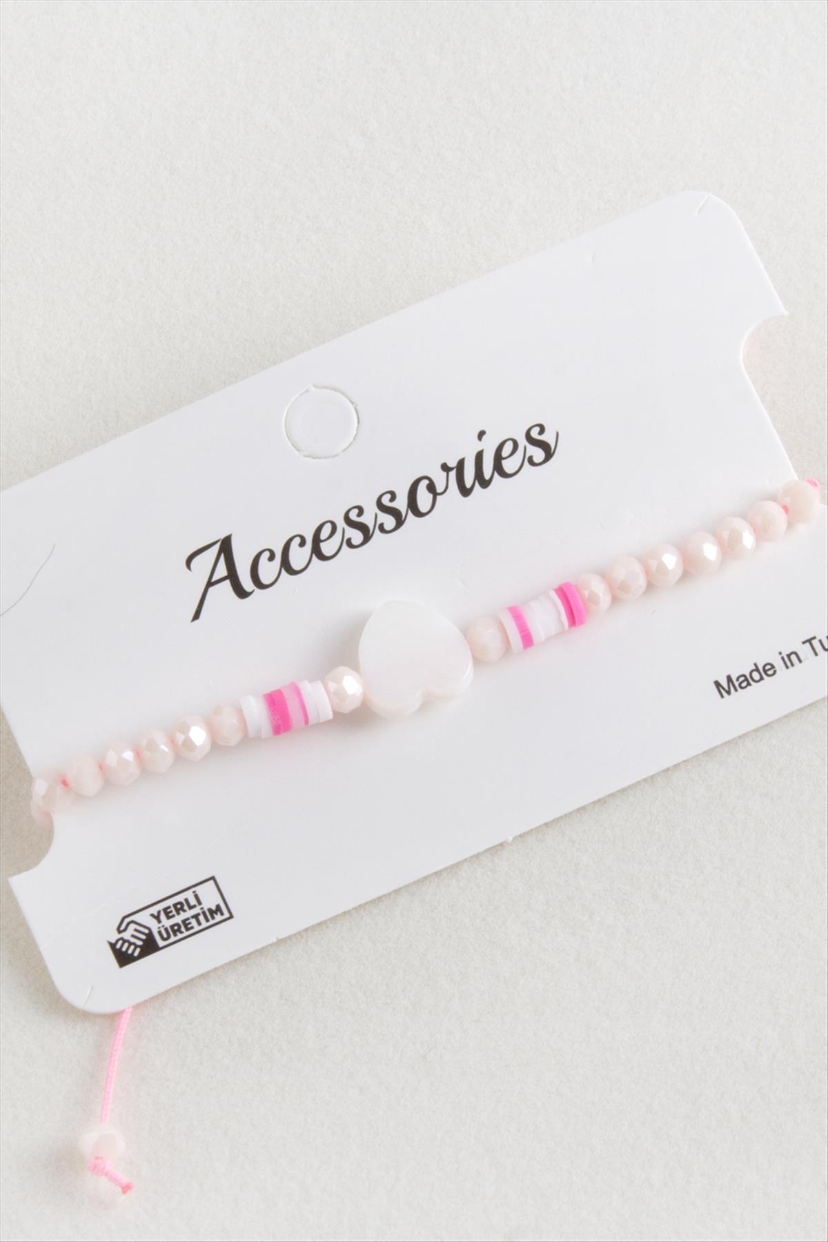 Kalp Sedef Kristal Makrome İp Bileklik