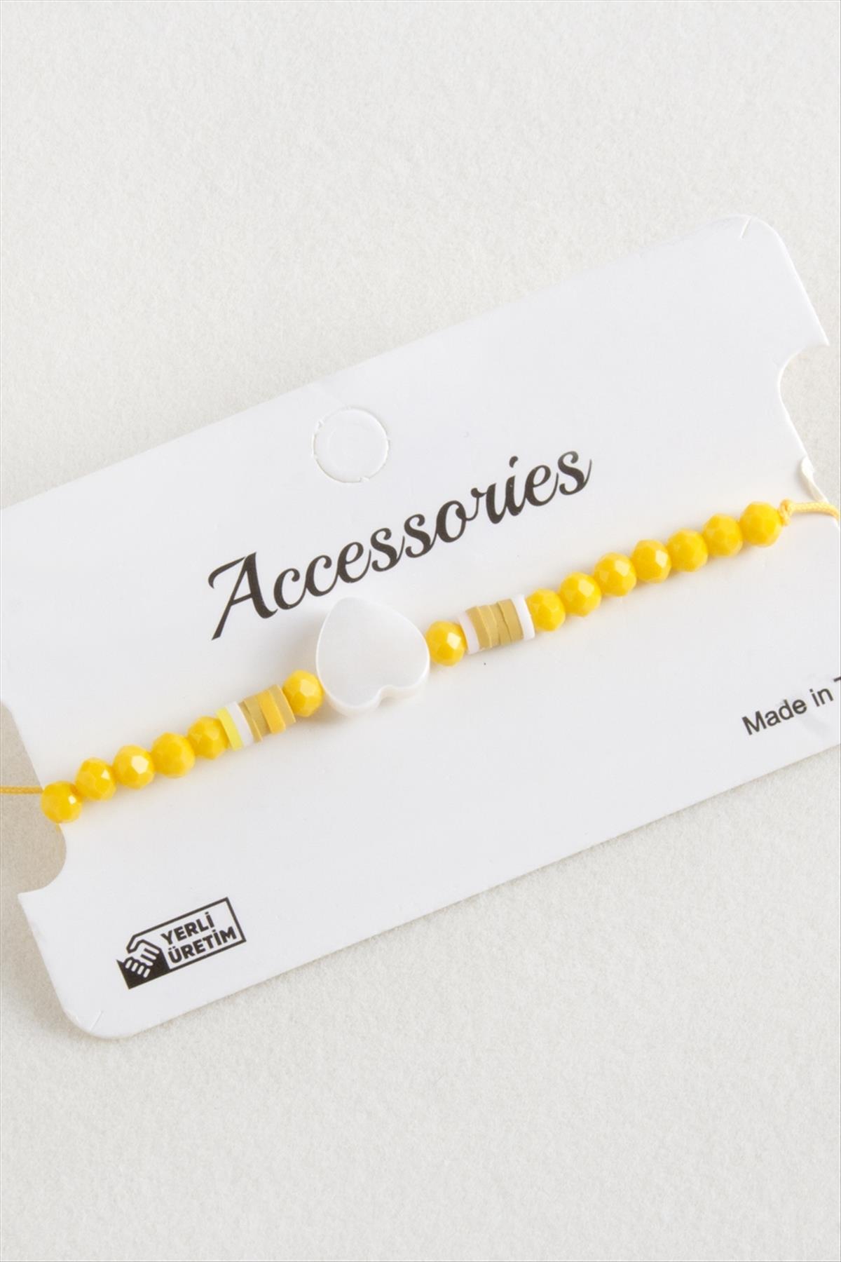 Kalp Sedef Kristal Makrome İp Bileklik