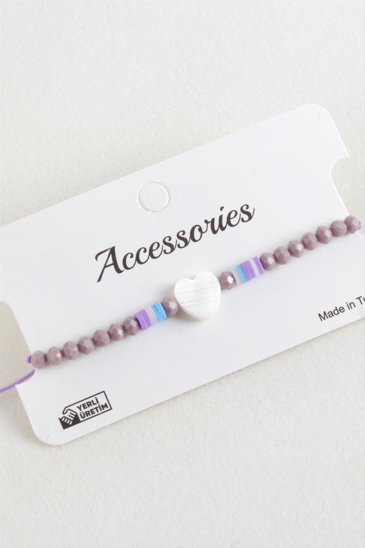 Kalp Sedef Kristal Makrome İp Bileklik