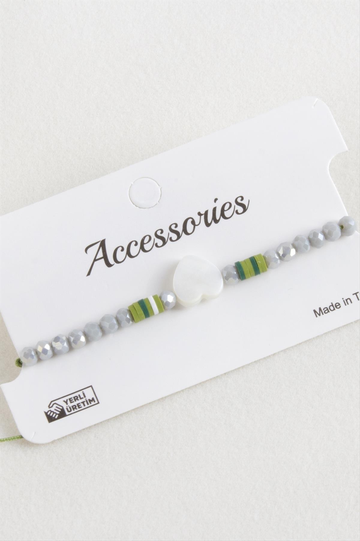 Kalp Sedef Kristal Makrome İp Bileklik