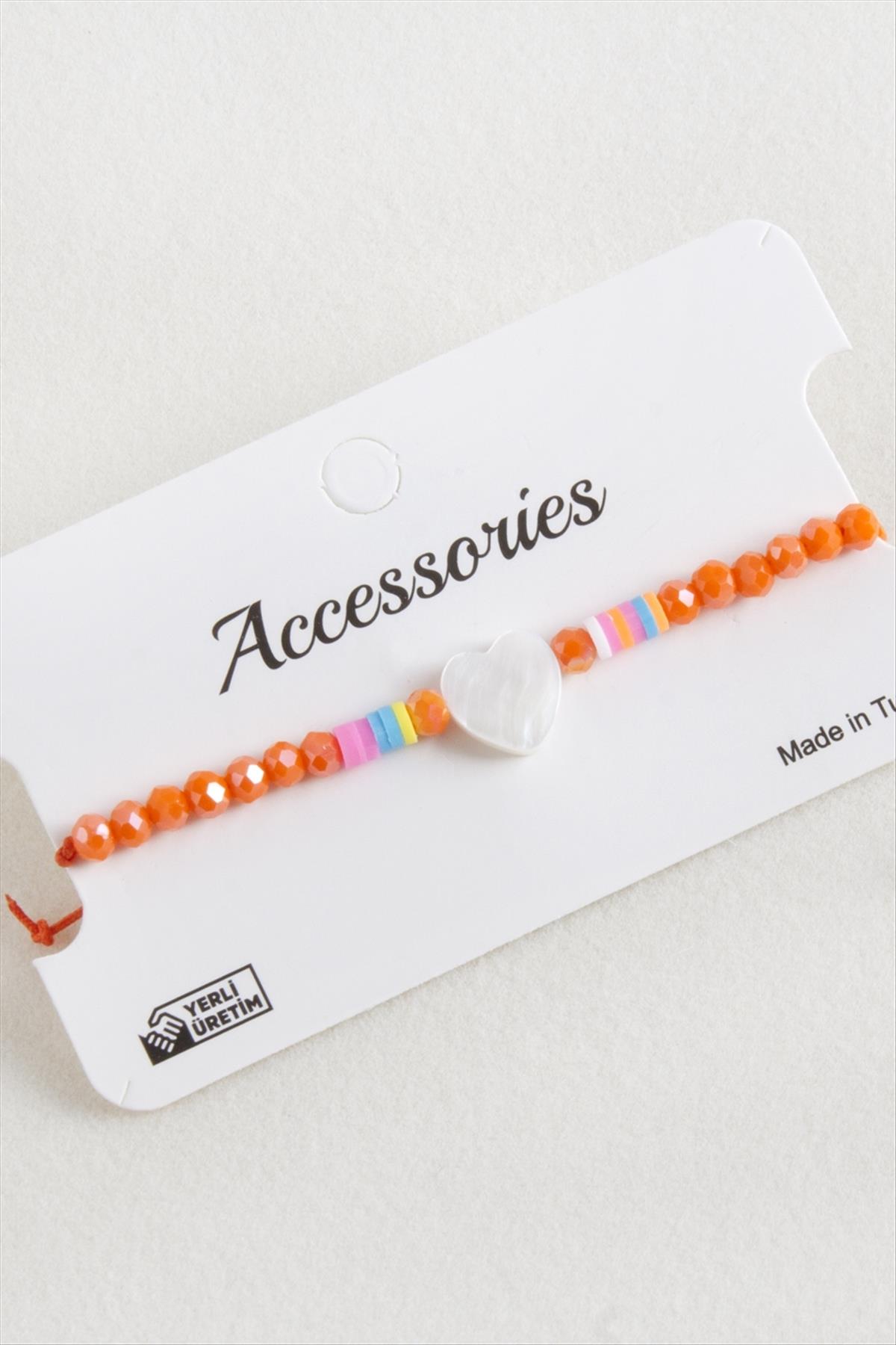 Kalp Sedef Kristal Makrome İp Bileklik