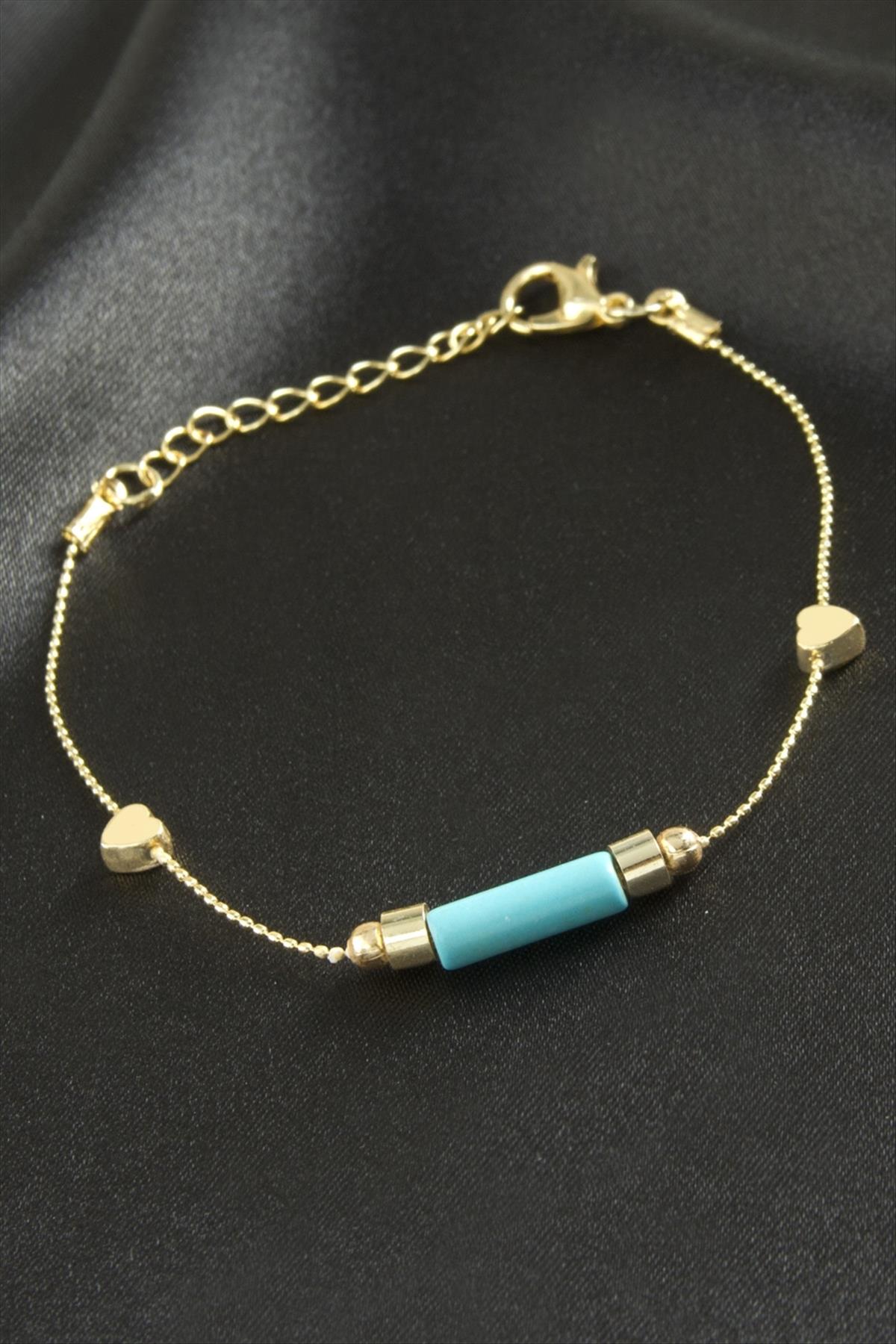 Kalp Turkuaz Taşlı Bileklik