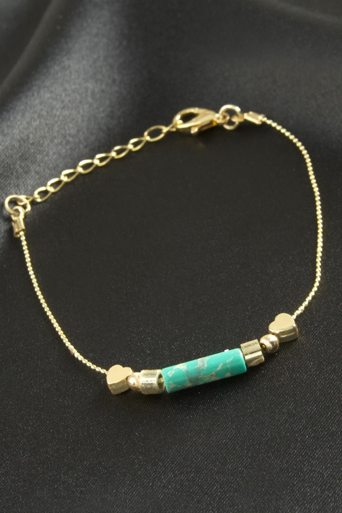 Kalp Turkuaz Taşlı Bileklik