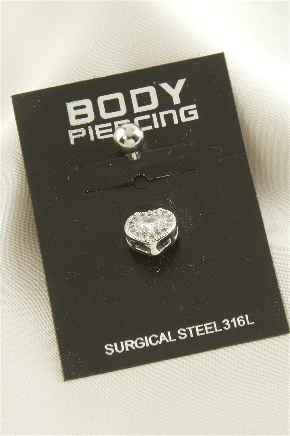 Kalp Zirkon Taşlı Çelik Piercing 1 Adet