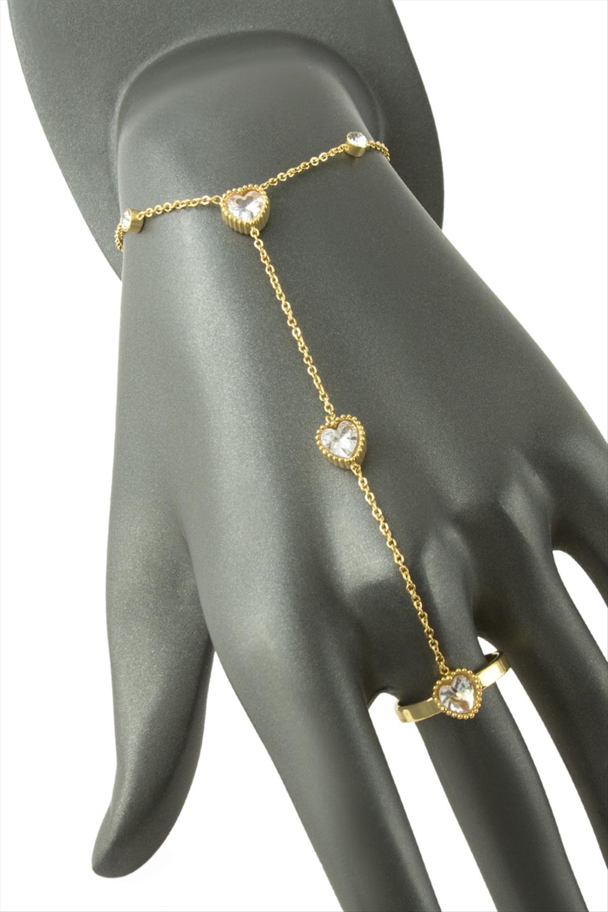 Kalp Zirkon Taşlı Lüks Çelik Şahmeran