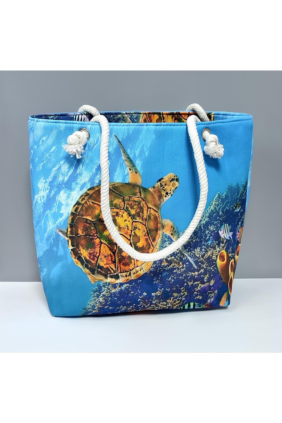 Kaplumbağa Desenli Plaj Çantası