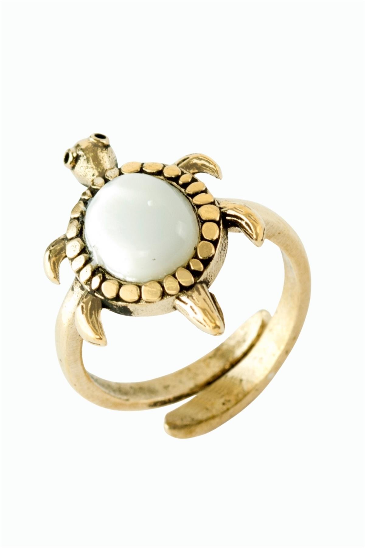 Kaplumbağa Doğaltaşlı Otantik Yüzük
