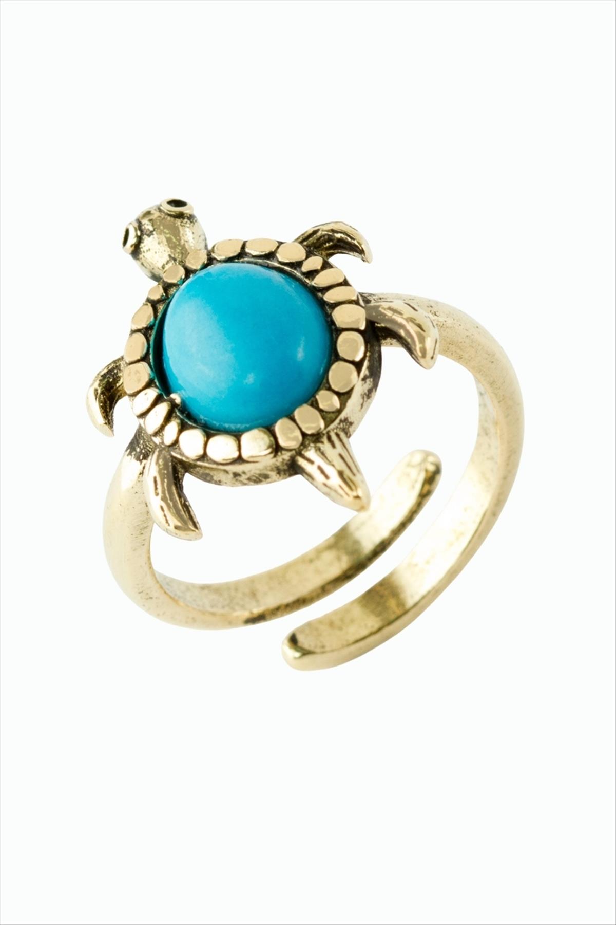 Kaplumbağa Doğaltaşlı Otantik Yüzük