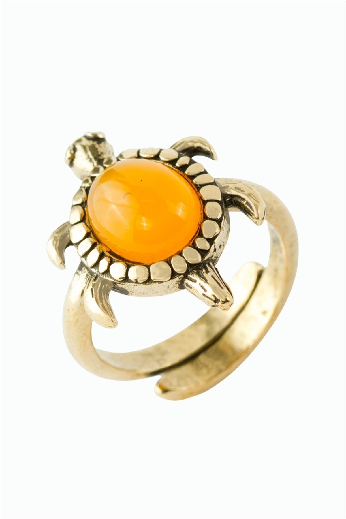 Kaplumbağa Doğaltaşlı Otantik Yüzük