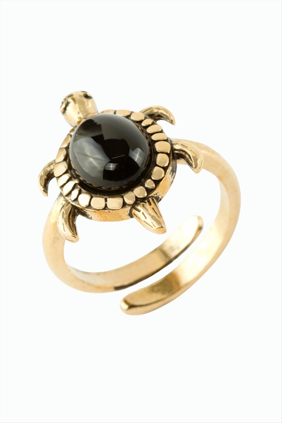 Kaplumbağa Doğaltaşlı Otantik Yüzük