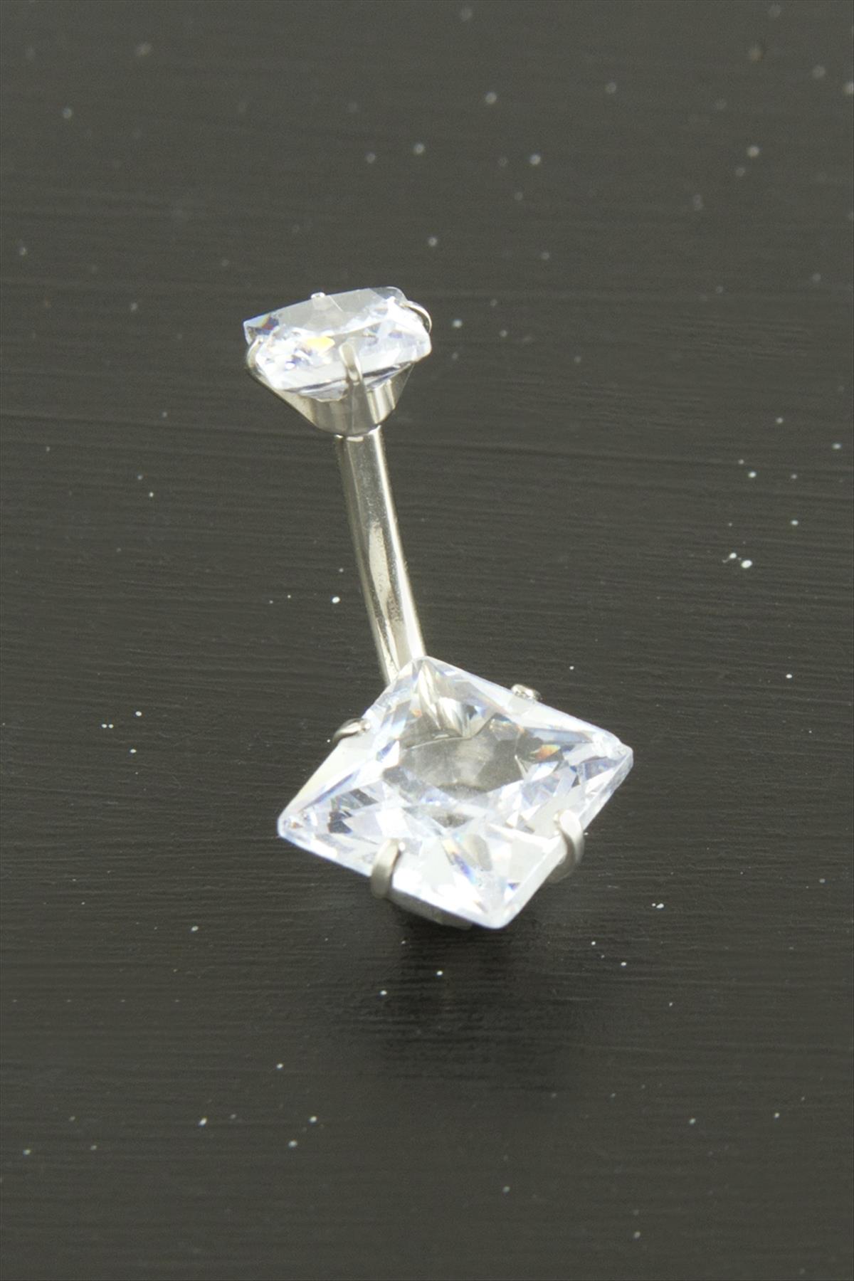Kare Zirkon Taşlı Çelik Piercing 1 Adet