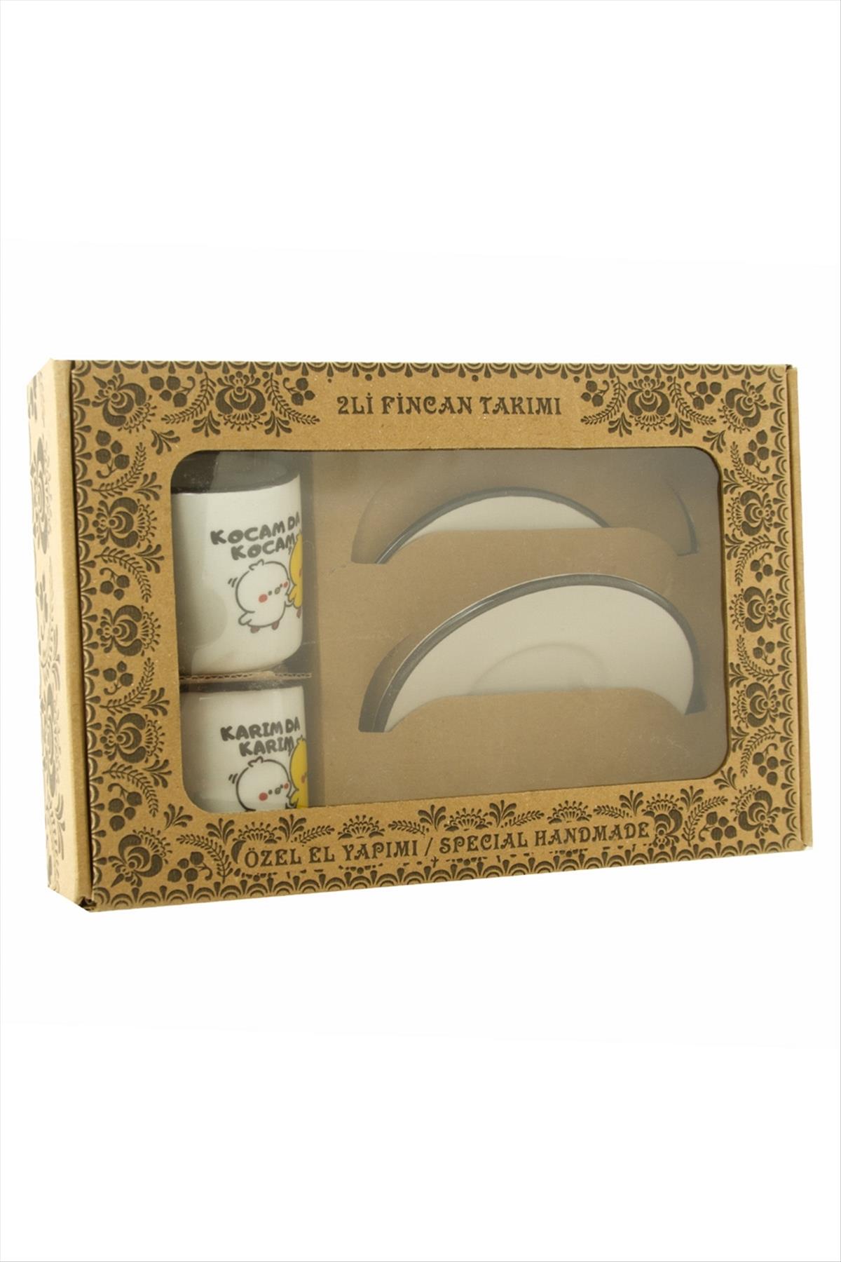 Karımda Karım Kocamda Kocam Desenli Seramik İkili Fincan Takımı