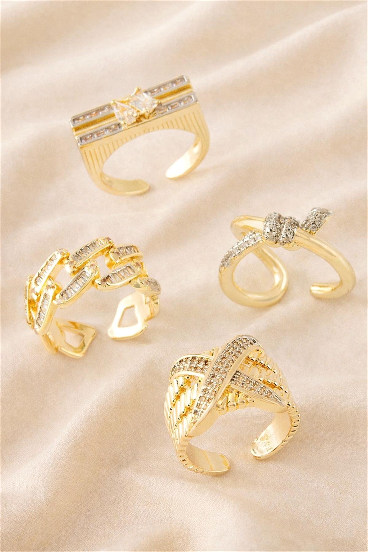 Karışık Lüks Zirkon Taşlı Çelik Yüzük 1 Adet