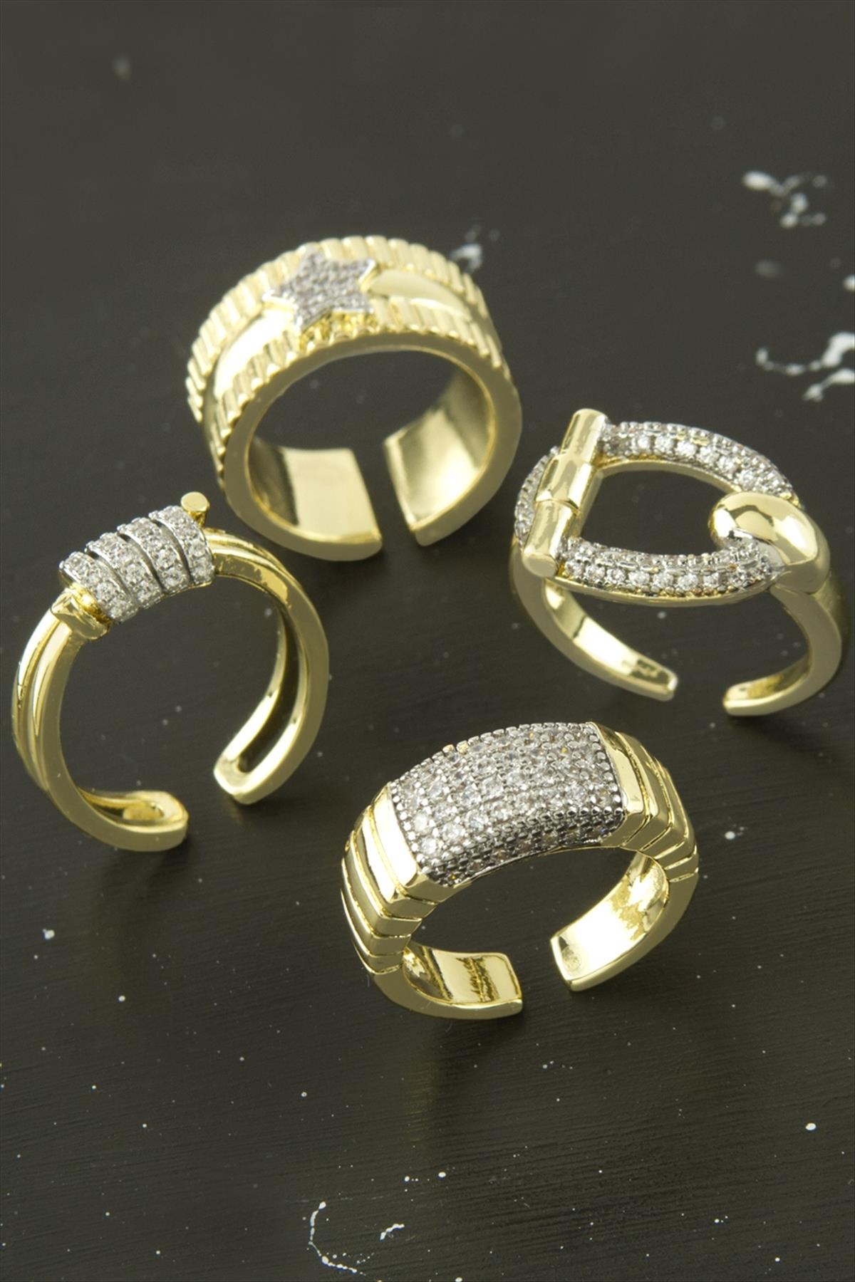 Karışık Lüks Zirkon Taşlı Çelik Yüzük 1 Adet