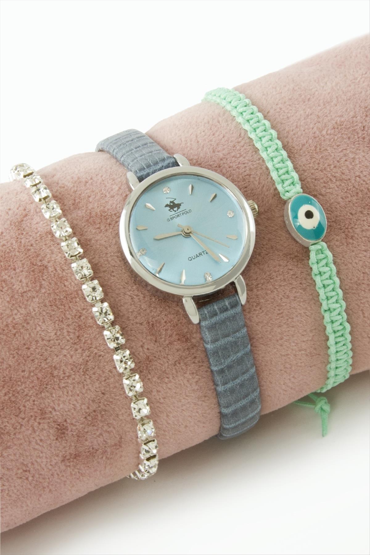 Kayışlı Bayan Kol Saati ve Bileklik Kombini