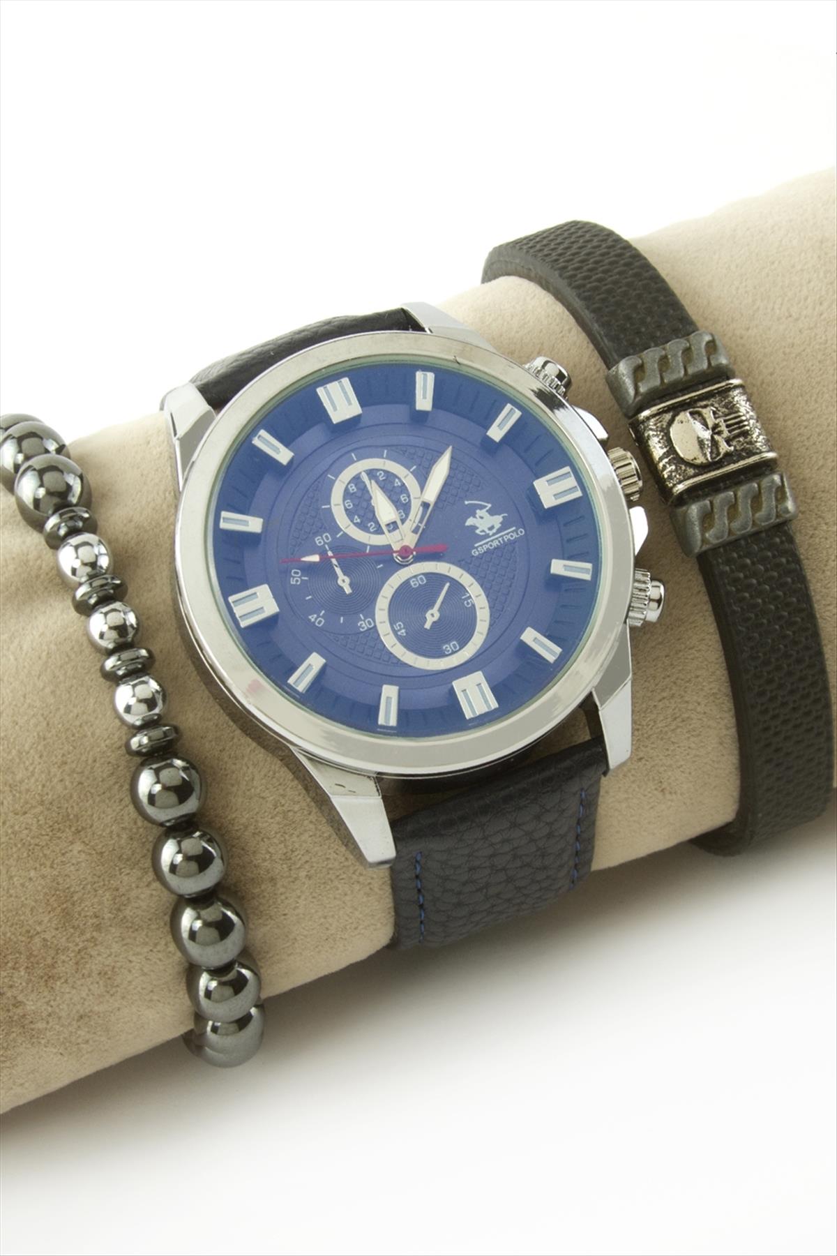 Kayışlı Erkek Kol Saati ve Bileklik Kombini