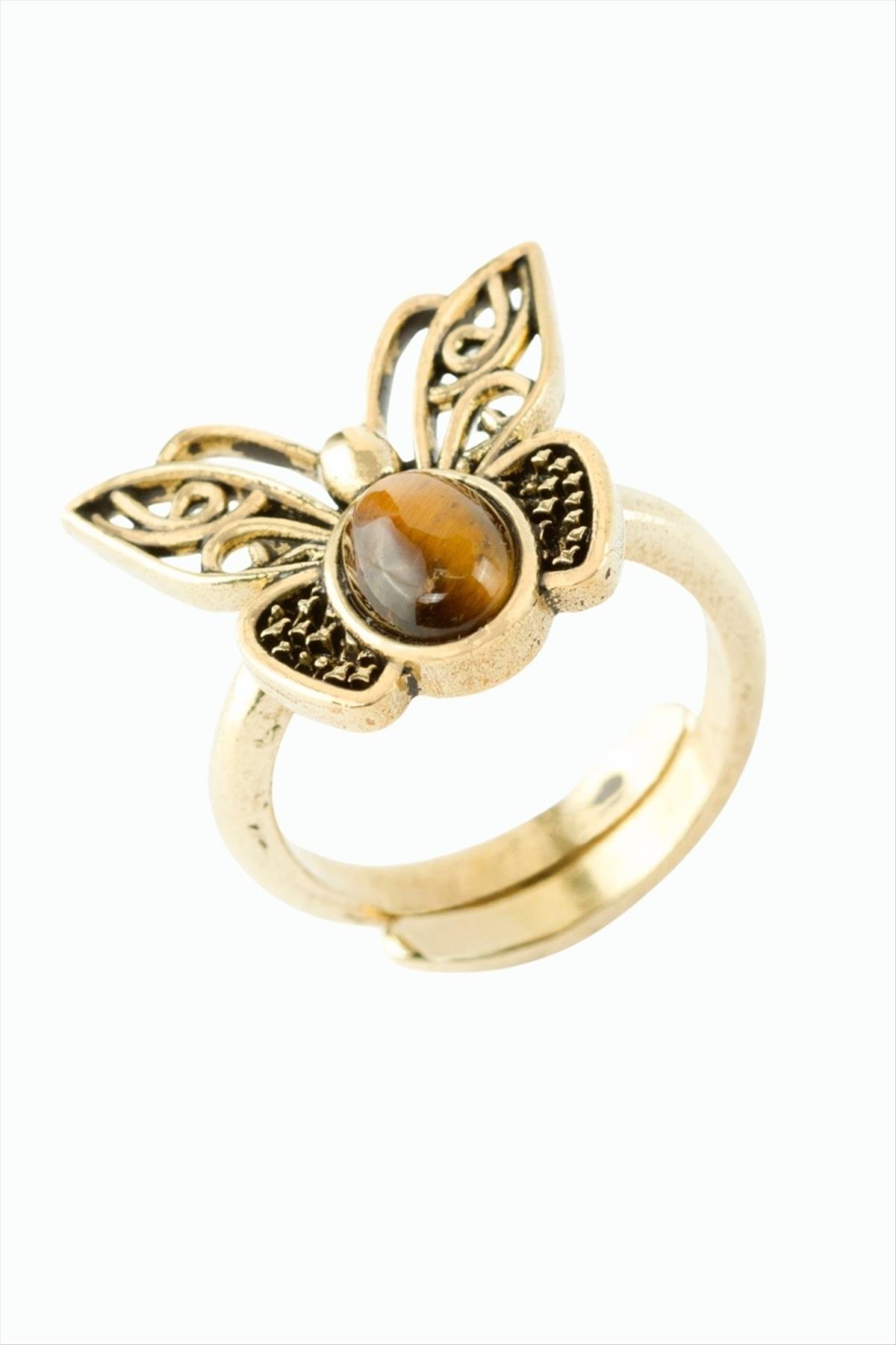 Kelebek Doğaltaşlı Otantik Yüzük