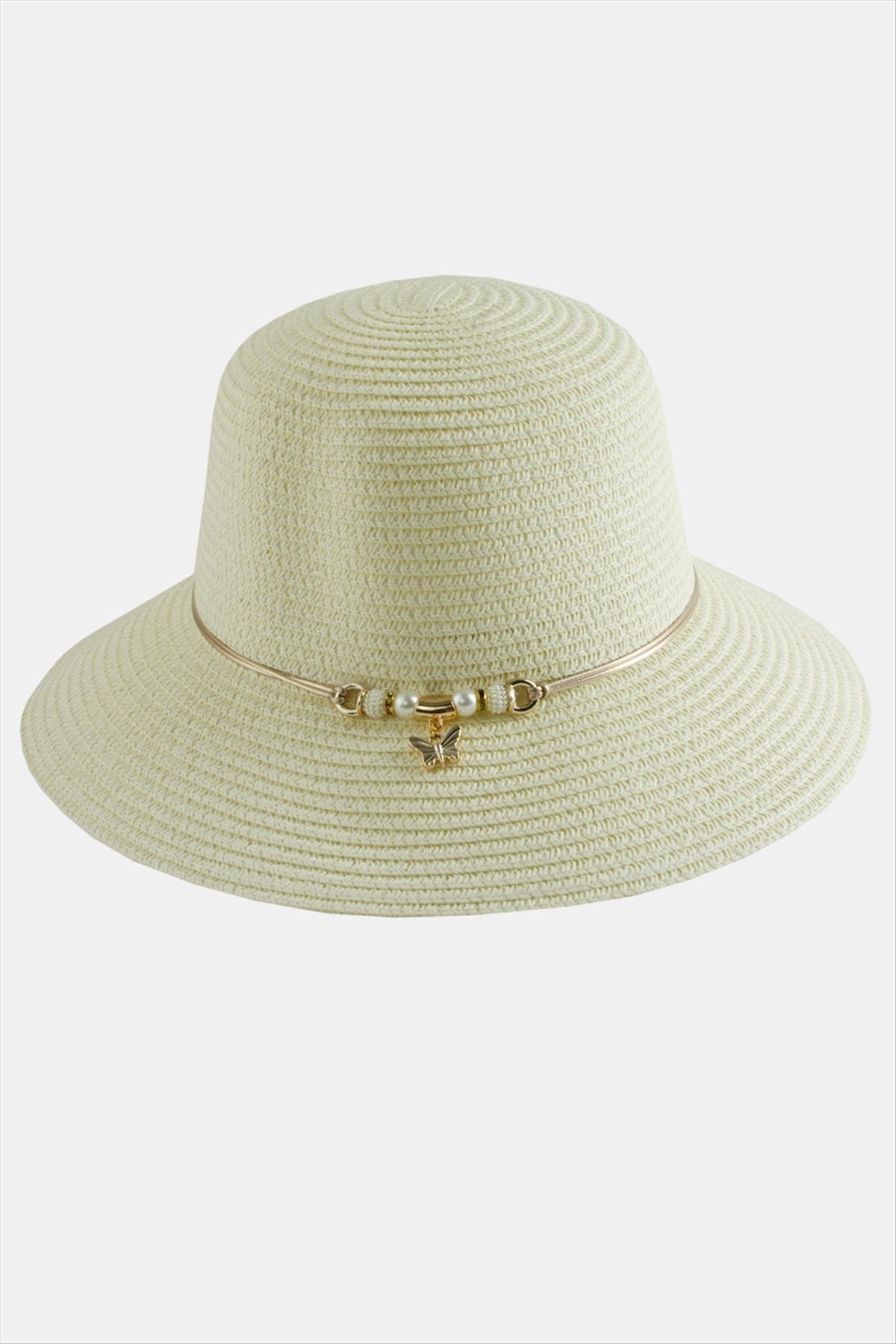 Kelebek İnci Hasır Şapka