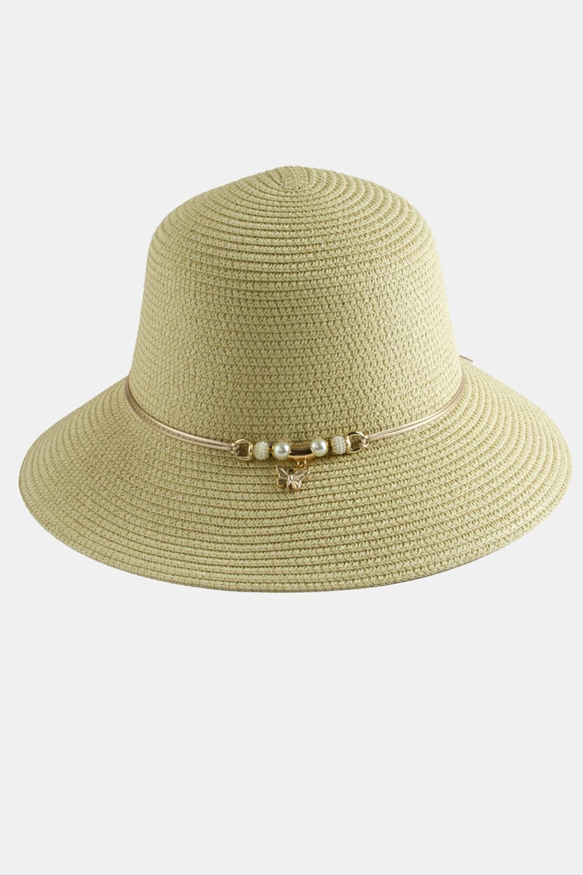 Kelebek İnci Hasır Şapka