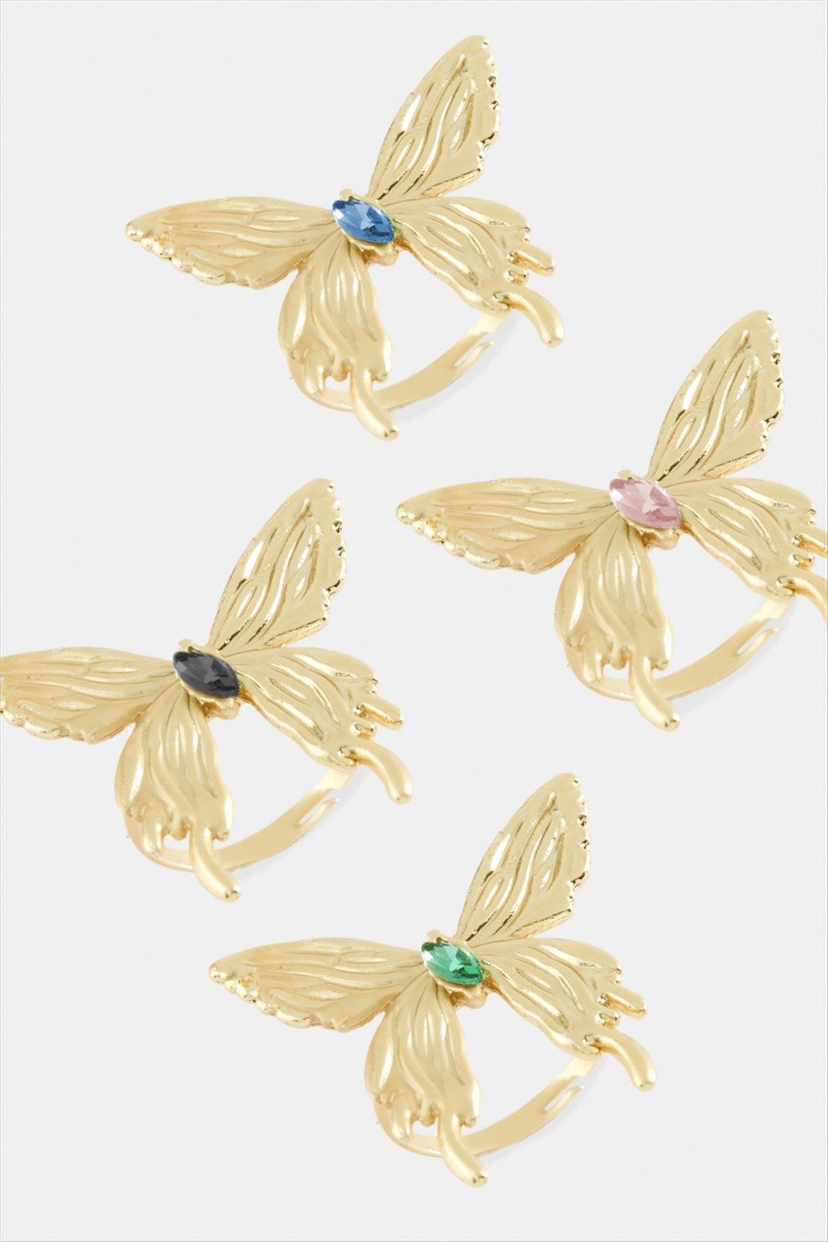 Kelebek Kristal Taşlı Metal Yüzük