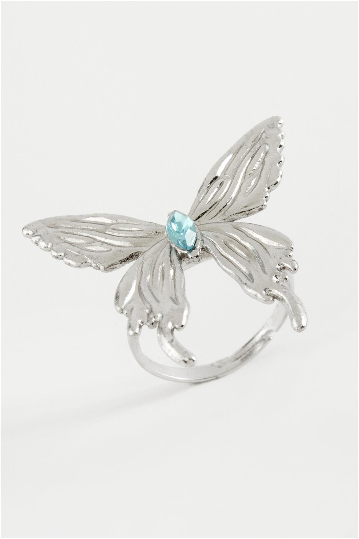 Kelebek Kristal Taşlı Metal Yüzük