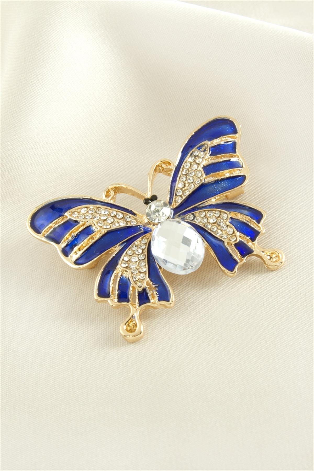 Kelebek Mineli Taşlı Broş