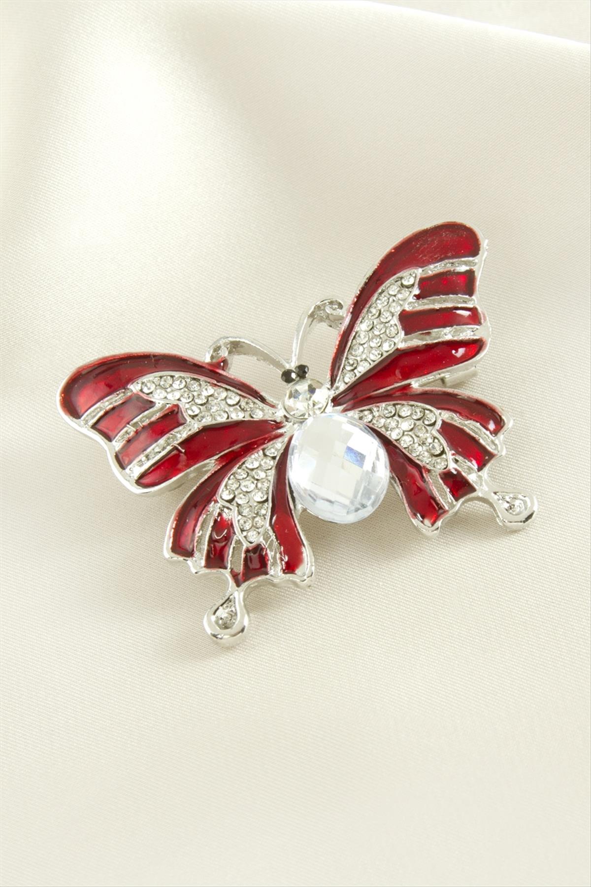 Kelebek Mineli Taşlı Broş