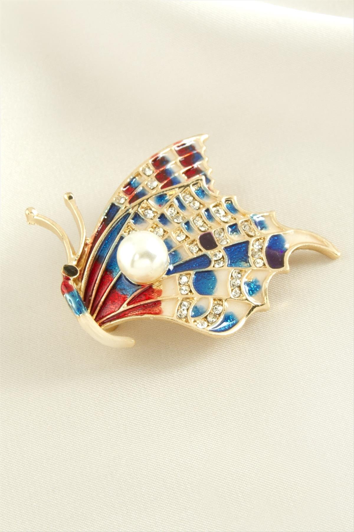 Kelebek Mineli Taşlı Broş