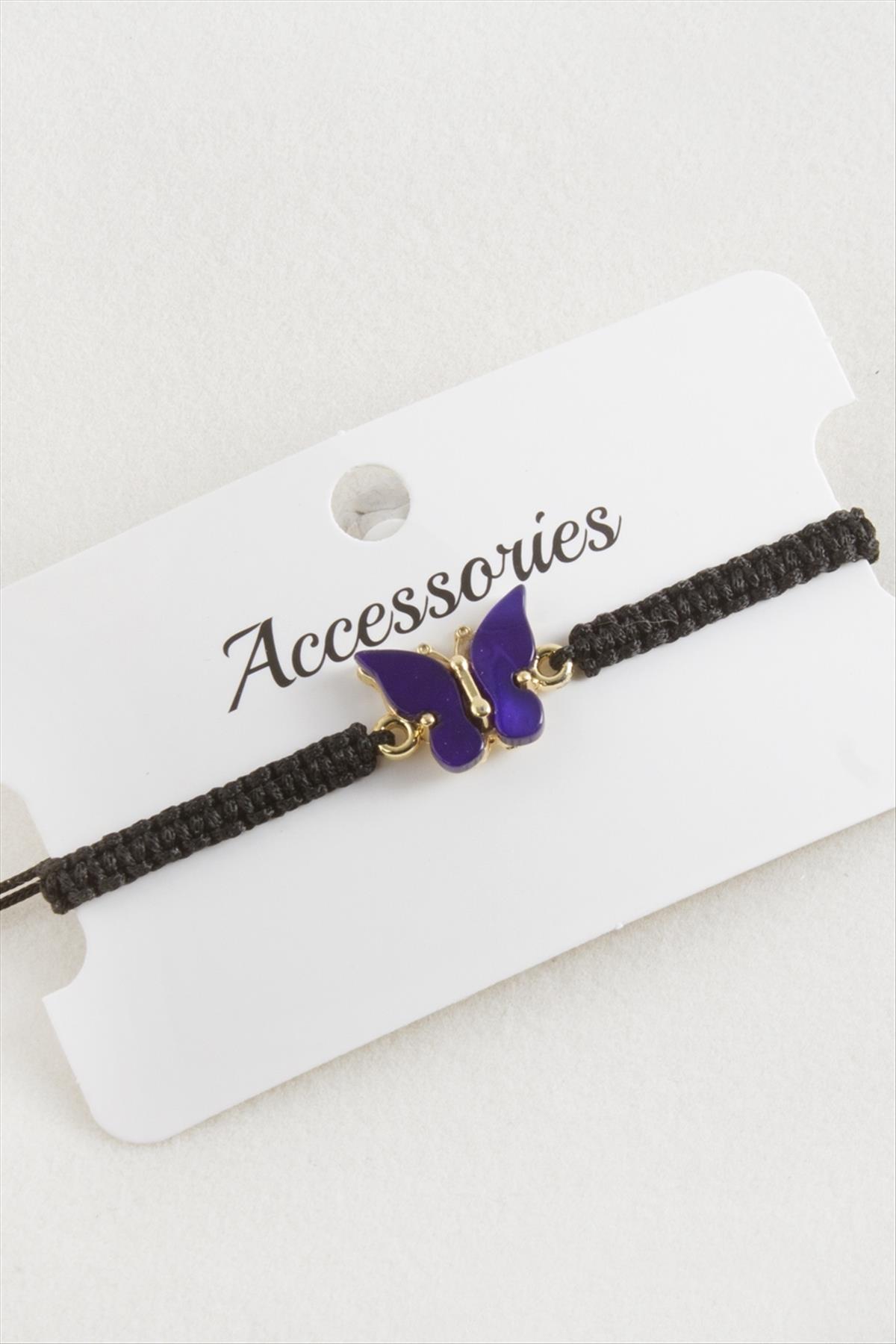 Kelebek Polyester Makrome Örgülü Bileklik