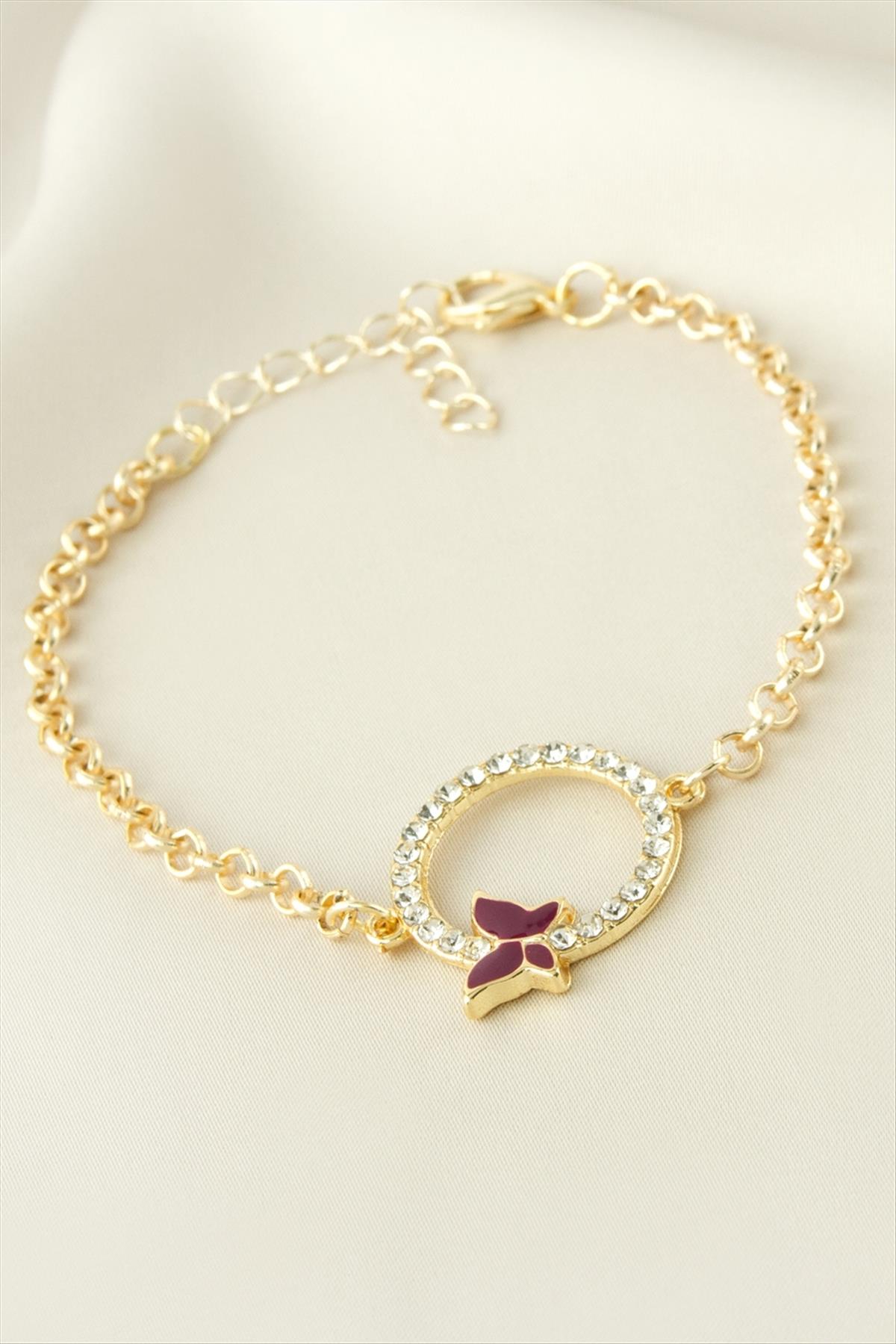 Kelebek Yuvarlak Taşlı Bileklik