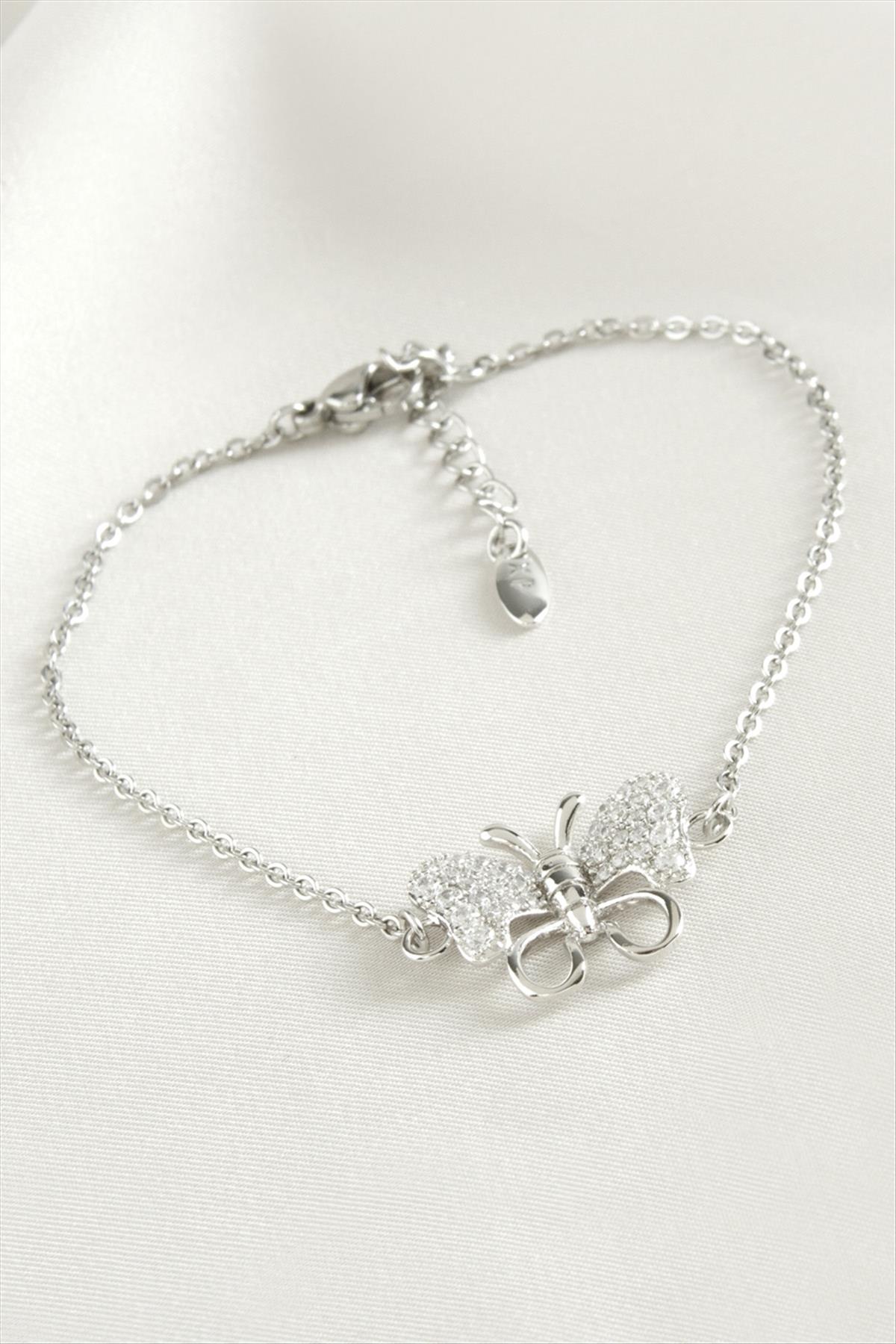 Kelebek Zirkon Taşlı Çelik Bileklik