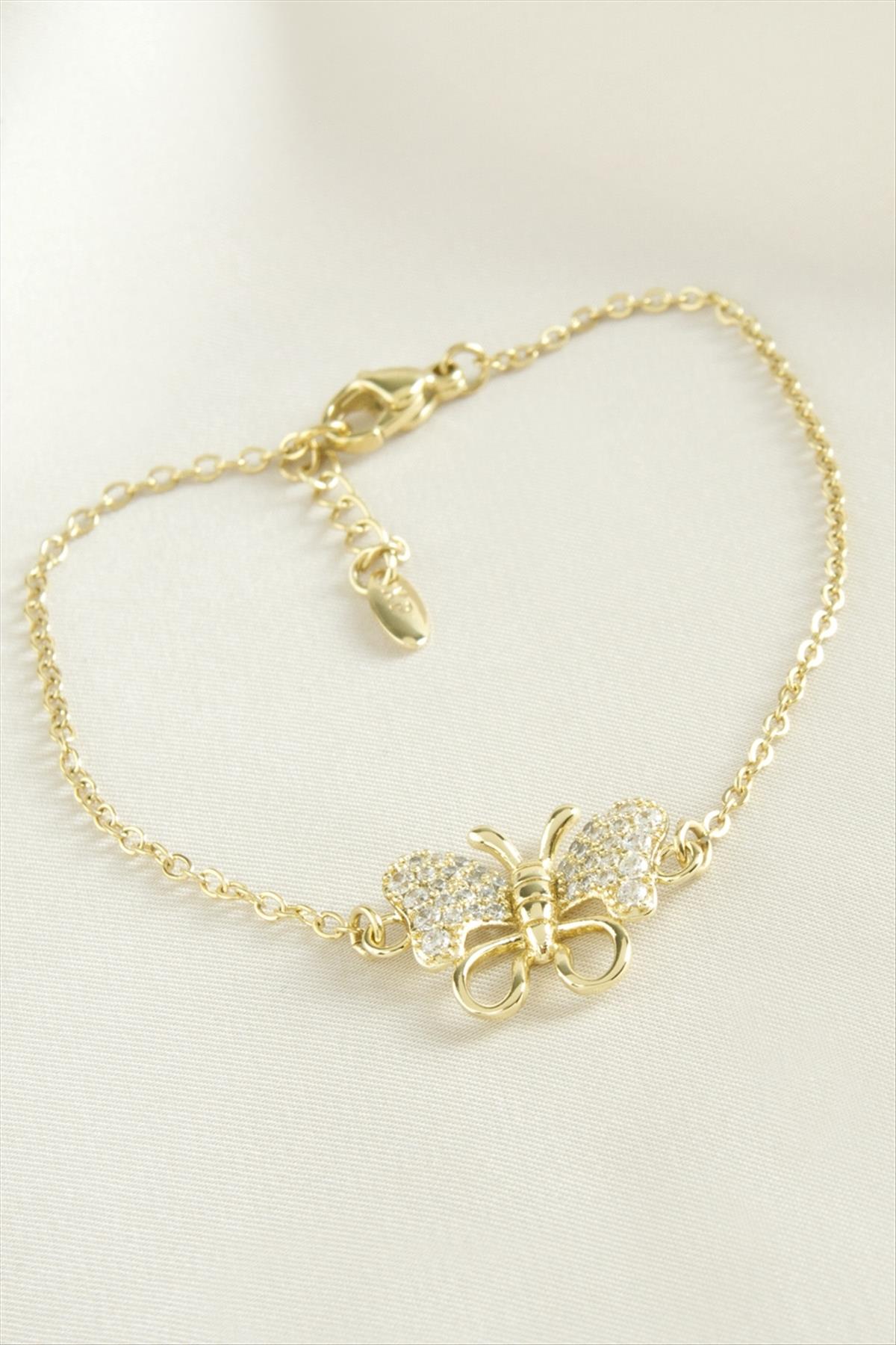 Kelebek Zirkon Taşlı Çelik Bileklik