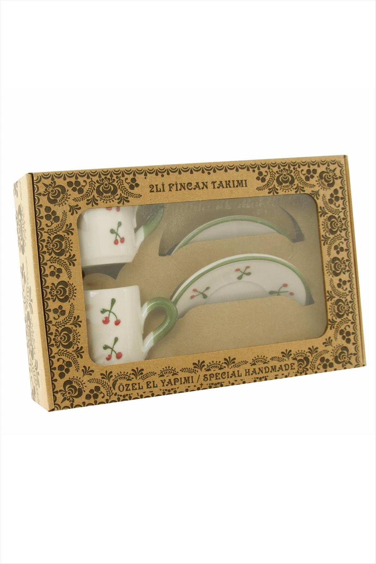 Kiraz Desenli Seramik İkili Fincan Takımı