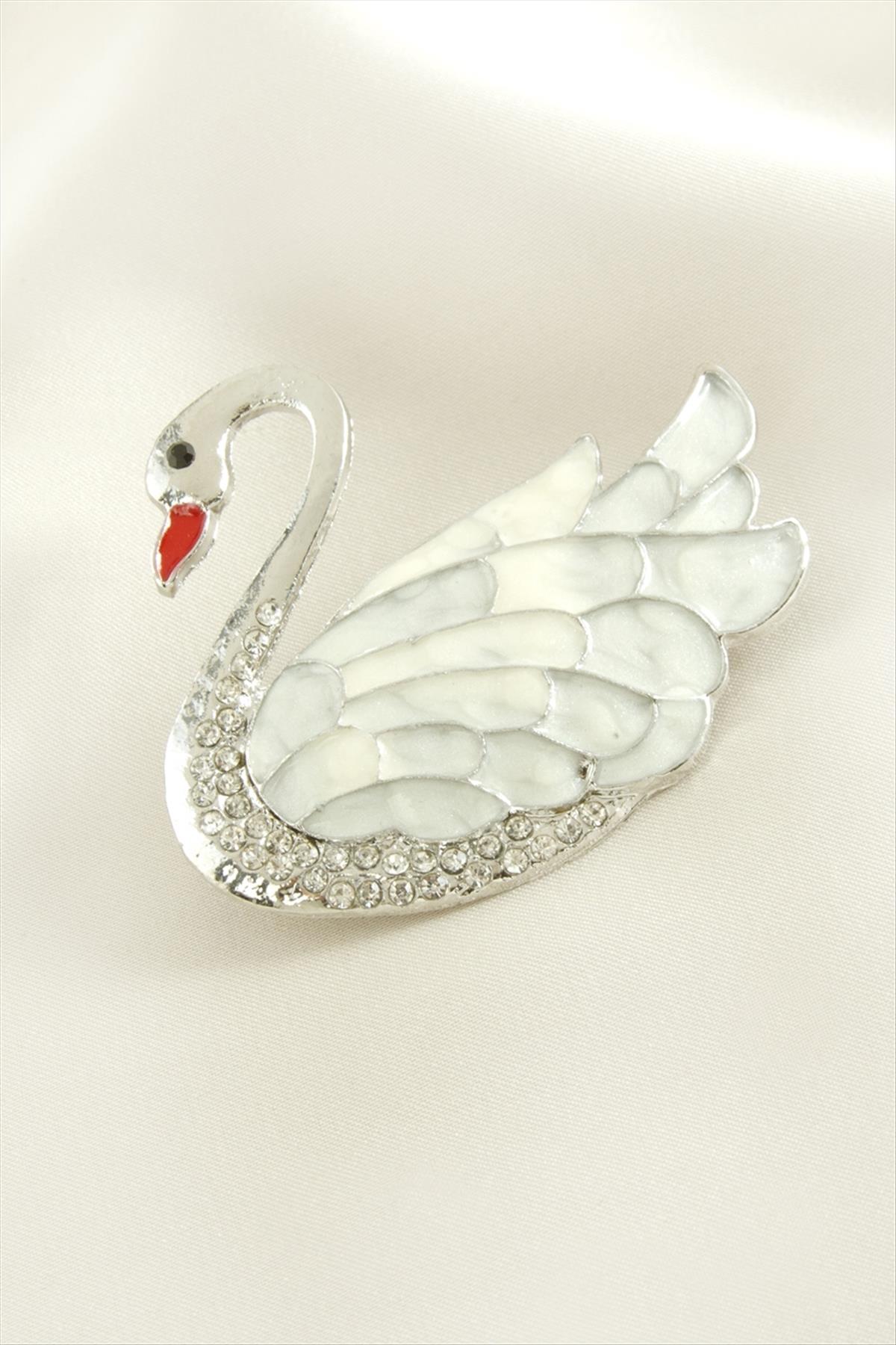 Kuğu Mineli Taşlı Broş