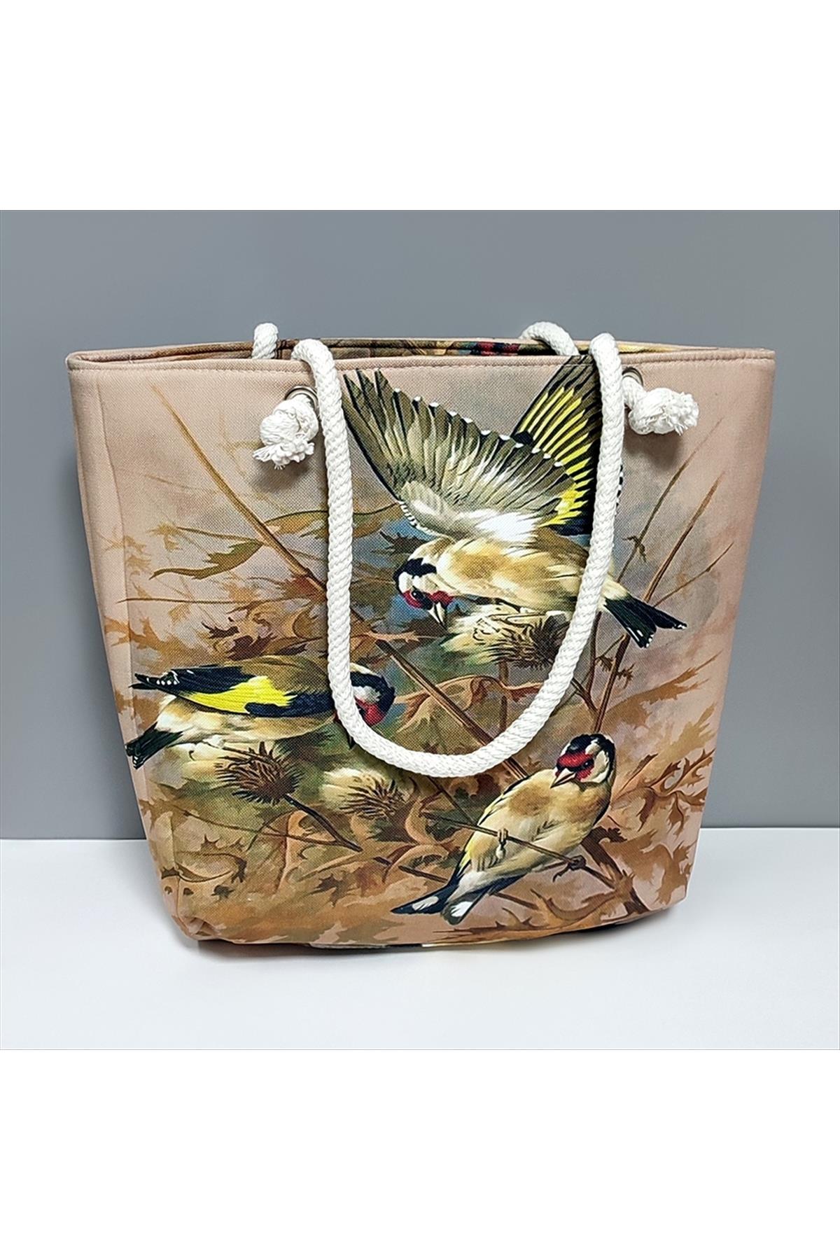 Kuş Desenli Plaj Çantası