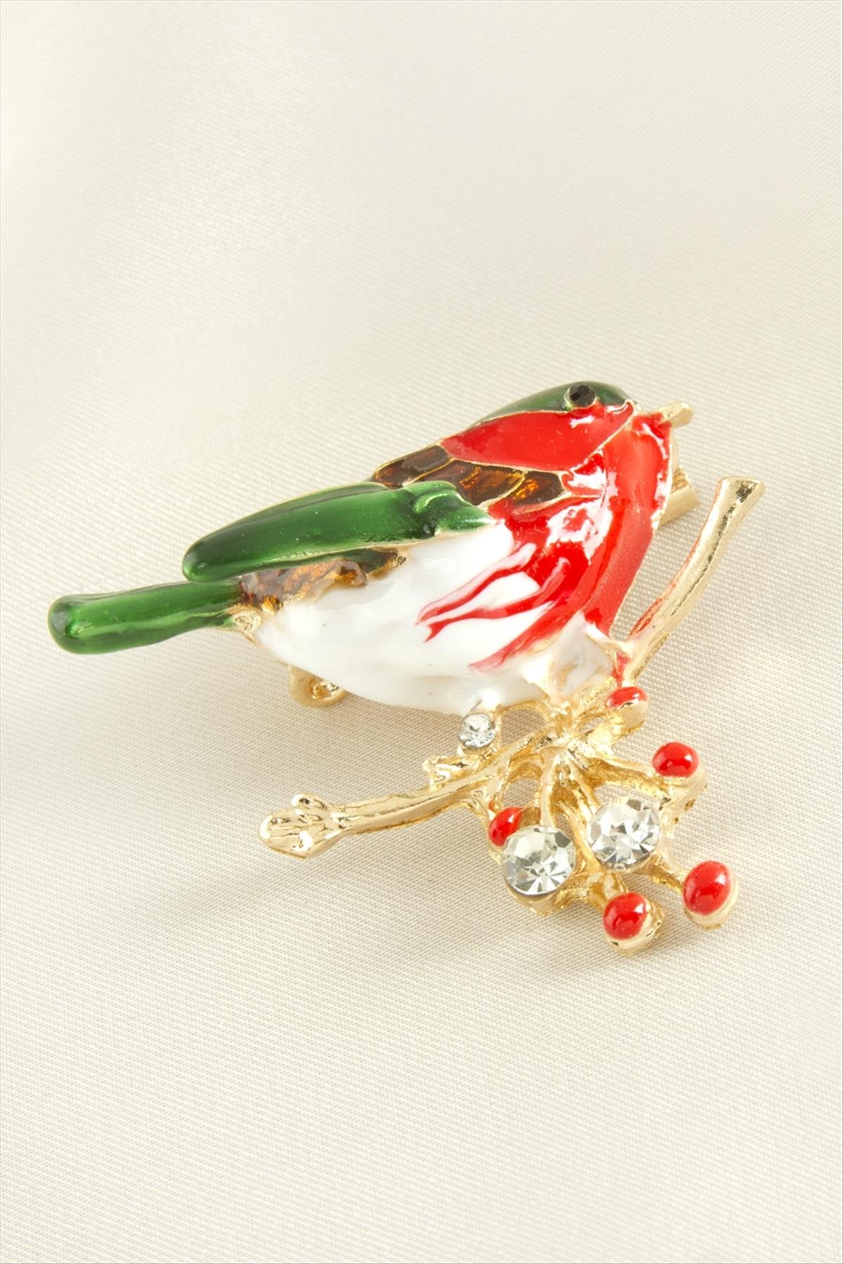 Kuş Mineli Taşlı Broş