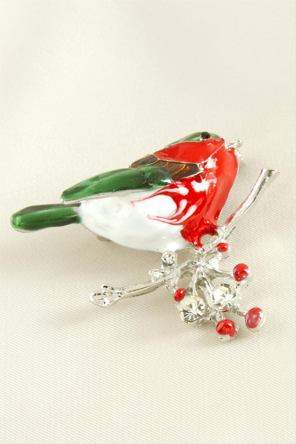 Kuş Mineli Taşlı Broş