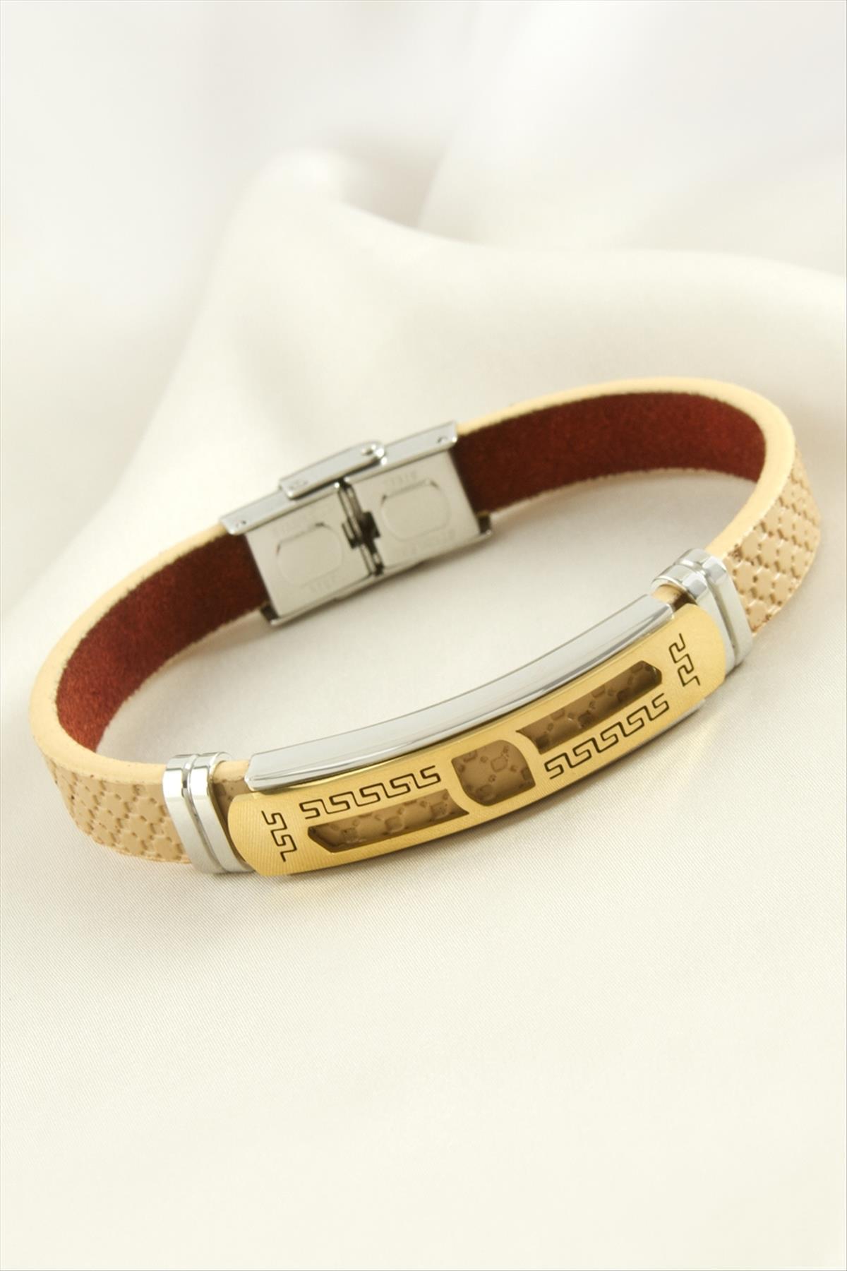 Labirent Deri Çelik Bileklik