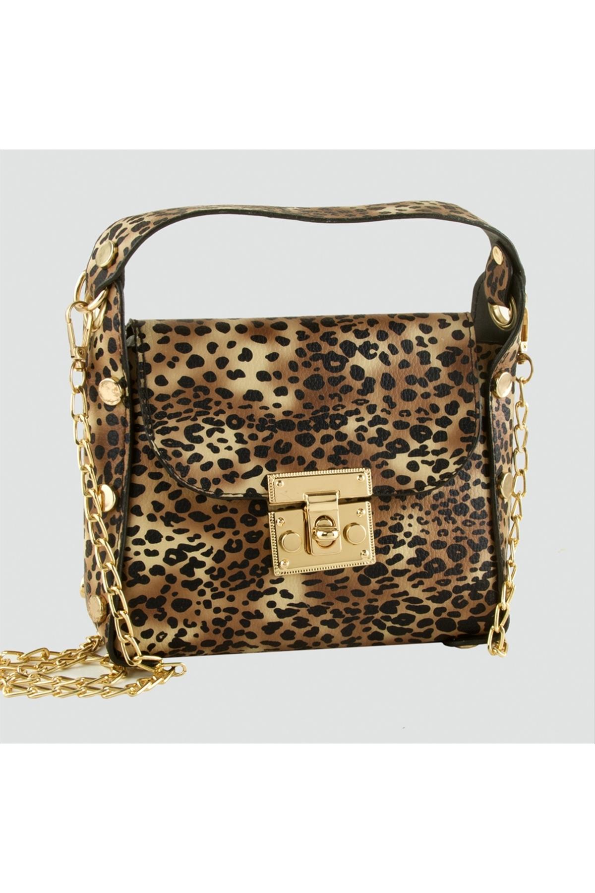 Leopar Desenli Kilitli Yeni Sezon Askılı Kadın Çanta