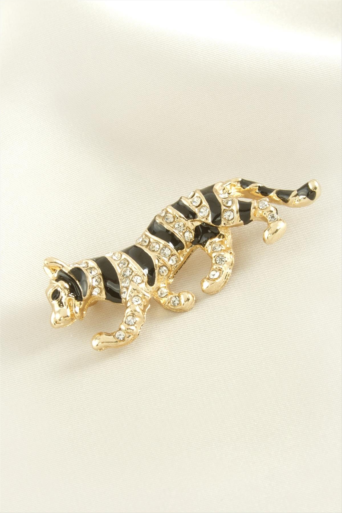 Leopar Desenli Mineli Taşlı Broş