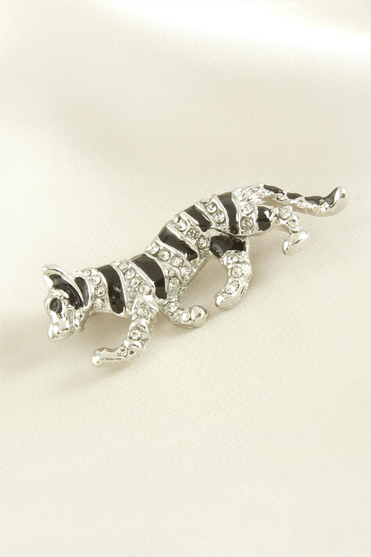 Leopar Desenli Mineli Taşlı Broş