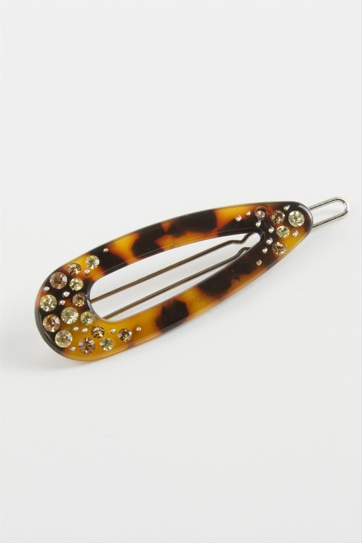 Leopar Desenli Taşlı Klipsli Toka