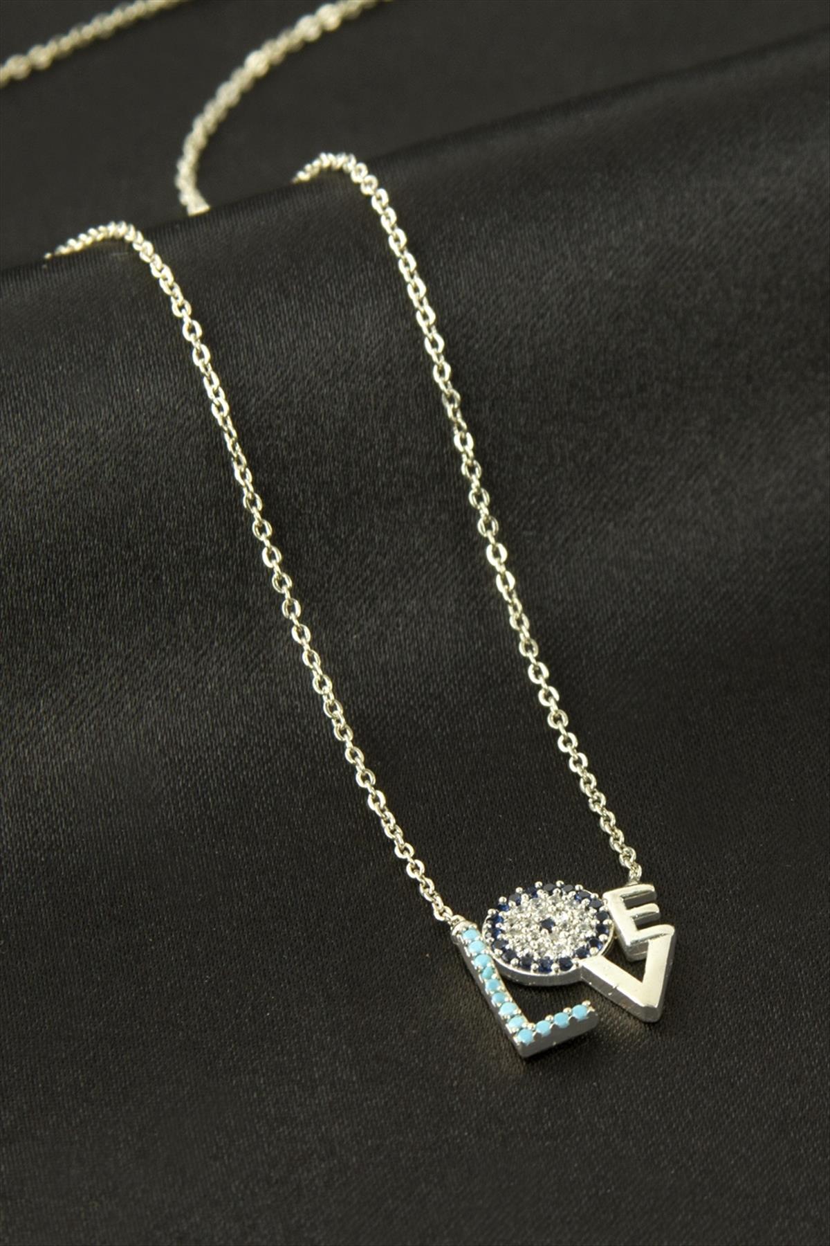 Love Yazılı Zirkon Taşlı Kolye